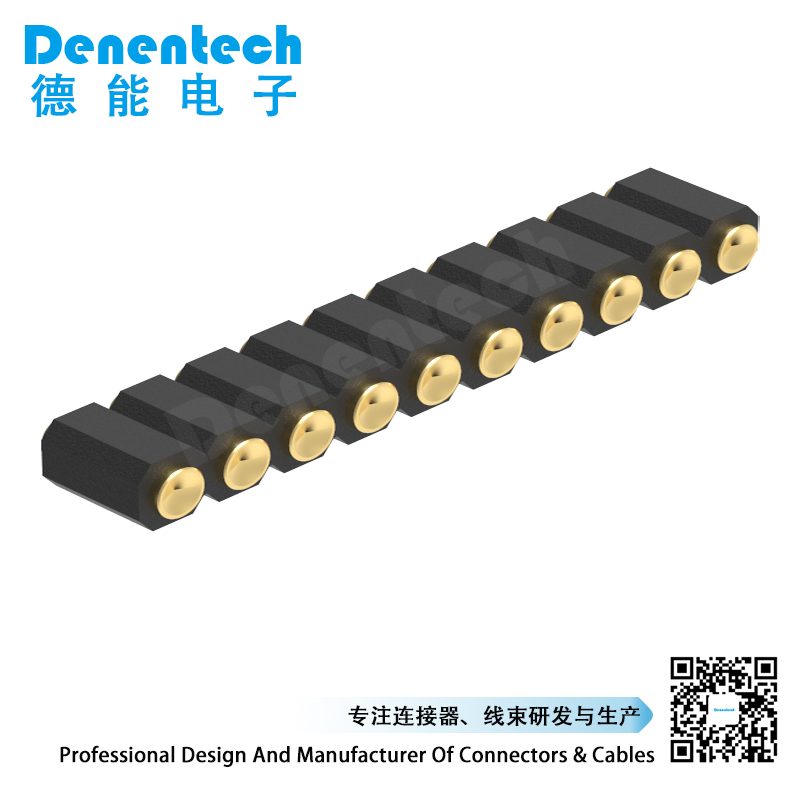 Denentech 2.54MM pogo pin H4.0MM single row female straight SMT concave customized ODM OEM Spring Loaded Pogo Pin Connector